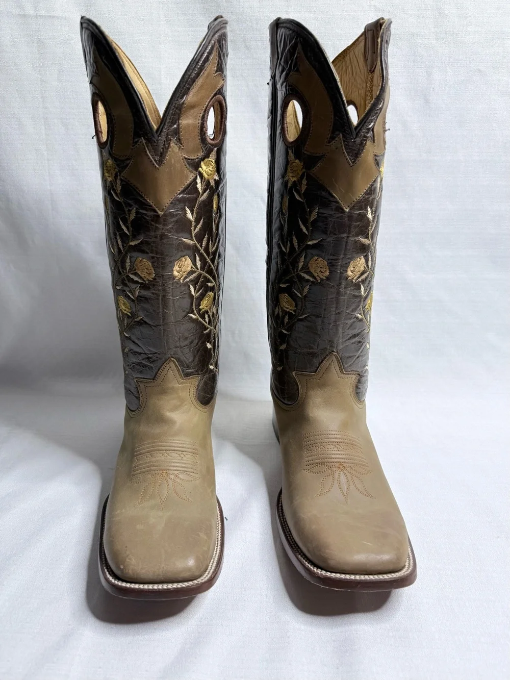 Denver Mountain Men’s Western Cowboy Boots Floral Embroidered Leather 10.5